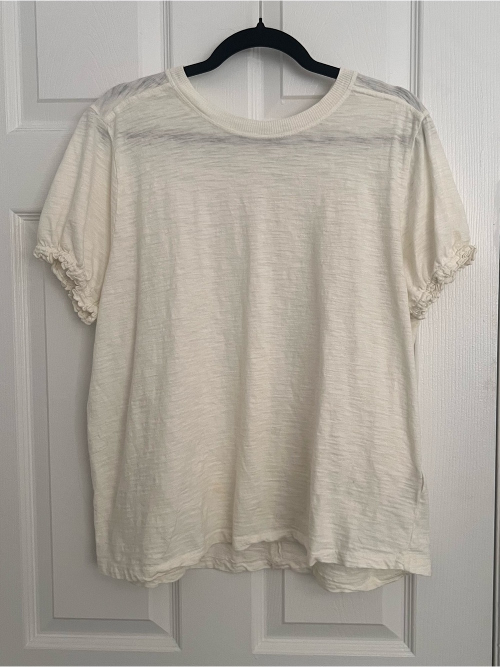Pilcro Cream Short Sleeve Tee with Ruffle Cuffs